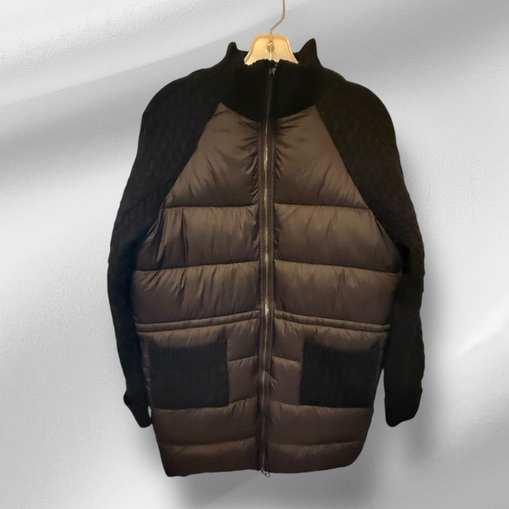Rachel Zoe Black Long Puffer Coat with Sweater Sleeves‎